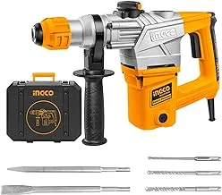 INGCO RH150038 Rotary Hammer 950 RPM 3 Functions Drill Chisel Heavy Duty Grip Handle Concrete Metal and Woodworking for Home & Industrial Use