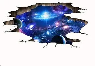 Creative 3D Blue Cosmic Galaxy Wall Decals Removable PVC Magic 3D Milky Way Outer Space Planet Window Wall Stickers Murals Wallpaper Decor for Home Walls Floor Ceiling Boys Room Kids Bedroom