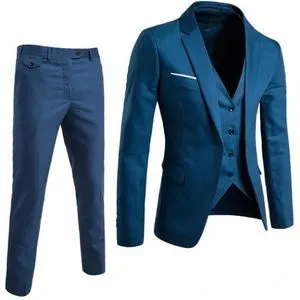 Fashion 3 In 1 Men's Suits Coat Pants Vest Uniform Set-BLUE