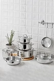 Karaca | Ada 7 Pieces Steel Cookware Set, Stainless Steel Pots And Pans Set With Glass Lids, Nonstick Kitchen Cooking Set, Pots And Sauce Pan, Frying Pan, Sahan Pan, Dishwasher Safe, Easy To Clean