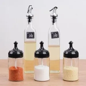 Oil-Vinegar Set Of 2 Bottels 500ml Dispenser And 3 Spice Jars