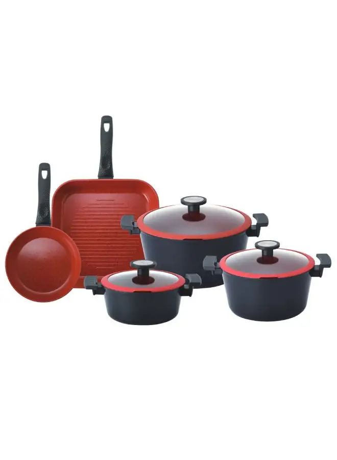 Neoflam Set of 8 Red (Frying Pan 20 + Grill 28 + 3 Pots 20-24-28)