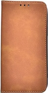 KAU High Quality Leather Flip Cover With Robust Protection Against Drops Impacts For Iphone 13 Pro Max - Camel