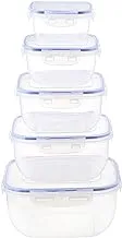 Bager Cook&Lock Square Storage Container Set 5 Pcs (500+900+1500+2400+3750 Ml) (Std), Transparent