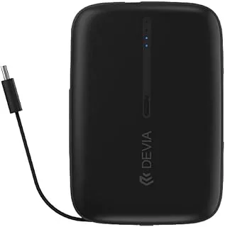 DEVIA Kintone Series Built-in Dual Cable Power Bank 10000mAh Support three devices charging at same time - Black