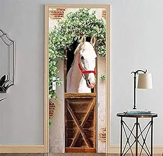 3D European White Horse Door Sticker Self-adhesive Home Decorative Wall Sticker