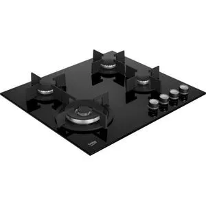 Beko HILW 64222 SE-Gas Hob 60 cm- 4 Berners - Gas Safety- Cast Iron Pan support- Black glass.