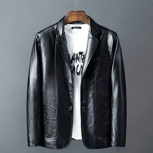 Fashion Men's Casual Formal Leather Jacket-Black