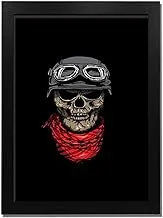 SKULL WITH HELMET - BLACK - Wooden Frame with Glass - Printed Poster Tableau wall art BZL-123-24322-BK