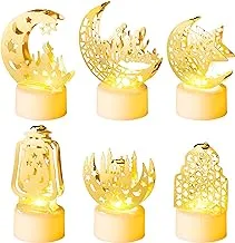 SKADE 6Pcs Ramadan Mini Lantern Lights Decoration, Moon Castle Lighthouse Eid Mubarak Lamp Battery Included Plastic LED Night Light for Eid Ramadan Party Home Indoor Outdoor Bedroom Tabletop Decor