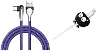 Baseus sharp-bird type-c cable, 1 meter - blue + Silicone Cable Protector With Face Cartoon Character Design For Your Charging Cord - Multi Color