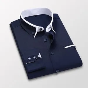 Fashion Mens Long Dress Shirts Business Shirt For Men-Blue