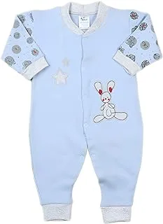 Papillon Cotton Long Sleeves Bodysuit Embroidered Shapes For Boys-Baby Blue&Grey-New Born