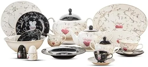 Lotus 1003203 Porcelain Alf Leila Dinner Set 60-Pieces, Multicolor