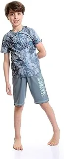 Red Cotton Boys Boys Palm Tree Tee & Shorts Pajama Set - Dusty Blue & Grey Pajama Set