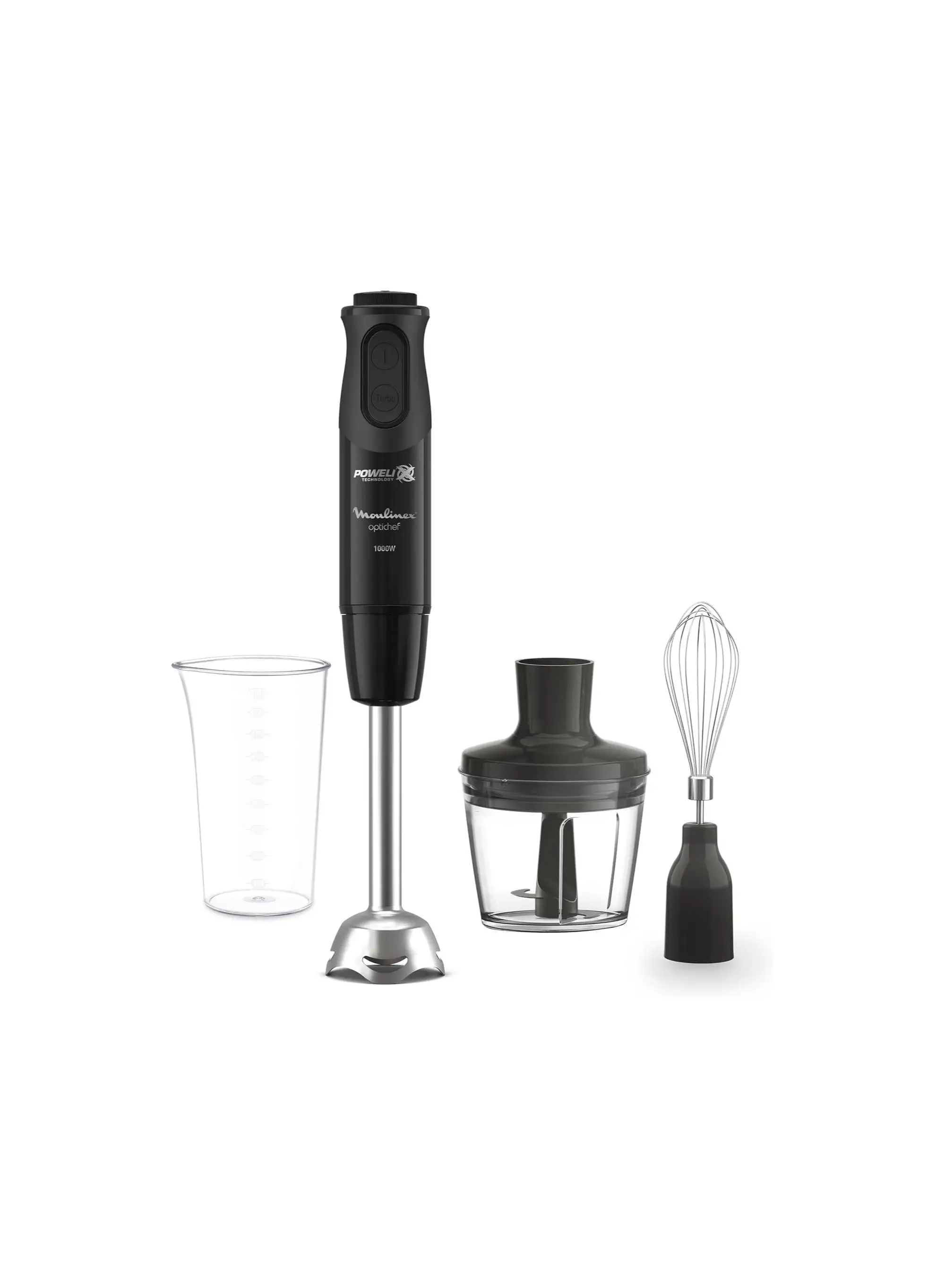 Moulinex Optichef Hand Blender, 1000 Watt, 15 Functions, 500 ML Chopper, Whisk, Black - DD6552EG