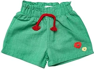 lovely land girls green short with elastic waist and flower stitching Casual Shorts