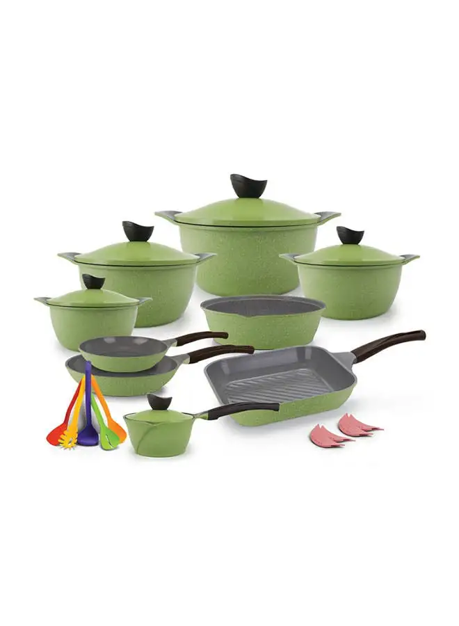 Master Granite Set 23 Pcs (4 pots 20-24-28-32 + 2 frying pan 22-26 + tray 26 + grill 28 + casserole with lid 16 + 4 silicone gloves + 5 distrbution tools)