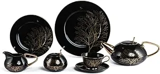 Lotus Porcelain 9013 Fathi Mahmoud Tree Tea Set 24-Pieces, No-4, Black