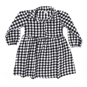 AlNasser Shepherd's Pattern Buttons Closure Girls Dress - Black & White