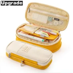 Pencil Case Canvas Stretch Double Layer Large Capacity