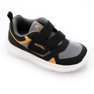 Activ Velcro Closure Plain Boys Sneakers - Black, Grey & Mango