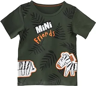 SIKA Cotton Half Sleeves T-Shirt Printed Shapes For Boys-Olive-12Years