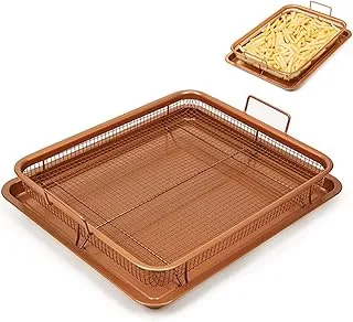 SKEIDO Copper Crispy Tray Durable Mesh Basket Oil Filter Tray Oven Air Fryer French Fries Fried Chicken Tray Kitchen Portable Tool