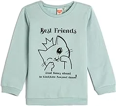 KOTON Babygirl's Sweatshirt Crew Neck Cotton Cat Printed Brushed Interior Sweatshirt (pack of 1)