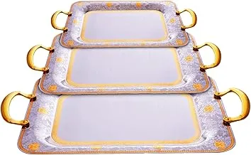 Jazz stainless steel tray set, 3 pieces, 10/18 rectangular shape (51 * 37 * 2 cm + 45 * 33 * 2 cm + 40 * 29 * 2 cm) gold 6050-G-3S