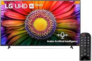 LG، تلفزيون UHD 4K، سلسلة UR80 مقاس 75 بوصة، WebOS Smart AI ThinQ، جهاز تحكم عن بعد سحري، سينما ثلاثية الجوانب، HDR10، HLG، AI Sound Pro (5.1.2ch)، حامل ثنائي القطب، 75UR80006LJ.AFU