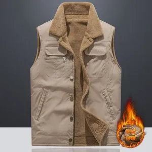 Fashion Men's Outdoor Windproof And Warm Fleece Vest-Khaki