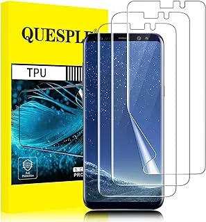 QUESPLE [3-Piece] واقي شاشة لهاتف Samsung Galaxy S8، عالي الجودة ثلاثي الأبعاد منحني بتغطية كاملة لشاشة TPU، طبقة خالية من الفقاعات متوافقة مع قارئ بصمات الأصابع