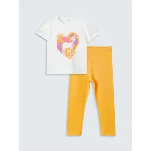 LC Waikiki Crew Neck Short Sleeve Printed Baby Girl T-Shirt And Tights Set Of 2