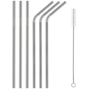 Reusable Stainless Steel Straw 6 PCs + 1 Brush (Silver)