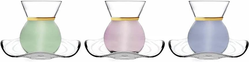 Dimlaj Glass Istikanas and Saucers 6-Pieces Set, 100 ml Capacity