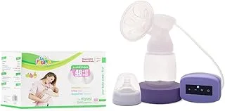 La Frutta Electric Breast Pump, through usb, one hand, 9 Levels Massage & Suction, lightweight, 150 ml Bottle, purple + 60Pcs Breast Pads