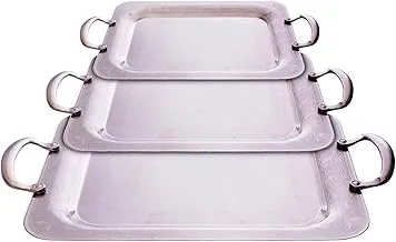 Jazz stainless steel tray set, 3 pieces, 10/18 rectangular shape (51 * 37 * 2 cm + 45 * 33 * 2 cm + 40 * 29 * 2 cm) silver 6010-S-3S