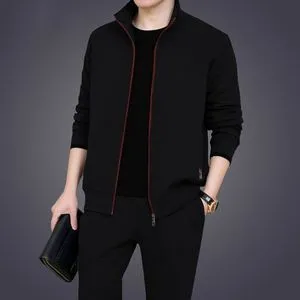 Fashion 2 In 1 Men's Casual Zipper Sports Suit-Black