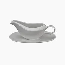 Rosa Porcelain Gravy Boat Saucier Set with Plate, 14 cm Size, White