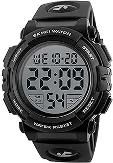 skmei Men's Digital Sports Watch, LED Square Large Face Analog Quartz Wrist Watch with Multi-Time Zone Waterproof Stopwatch - 1258