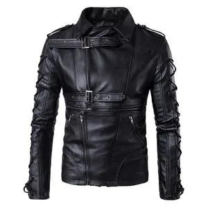 Fashion Leather Jackets Men Drawstrings Motorcycle Jackets