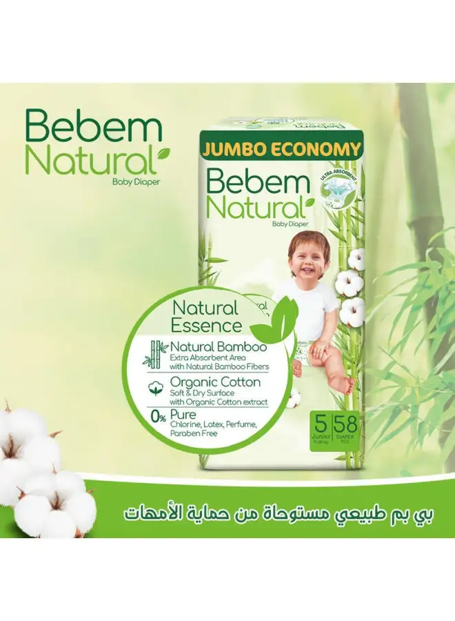 Bebem Natural Baby diaper Jumbo Size 5 Junior 58 Piece