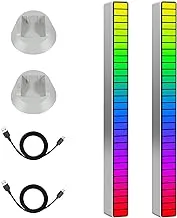 2 قطعة ضوء إيقاع لاقط صوتي RGB، قابل لإعادة الشحن USB للتحكم في الصوت المحيط ضوء إيقاع السيارة 32 بت التقاط الموسيقى إيقاع الضوء مؤشر مستوى الموسيقى الإبداعي للكمبيوتر المحمول في السيارة، الحفلات، الهواء الطلق