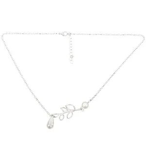 Women Simple Silver Tree Leaf Pearl Pendant