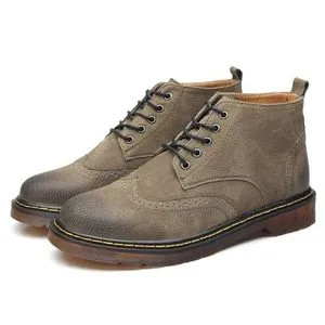 Flangesio EUR 38-46 Men Top Quality Full Grain Leather Boots Retro Oxford Shoes