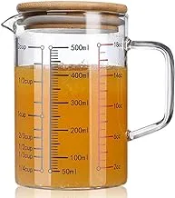 TAMUME Glass Measuring Cup with Lid, Multiple Scaling for Kitchen Use (500ml)