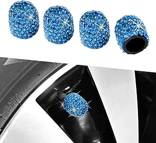 Kewucn Bling Car Tire Valve Stem Caps, 4 Pack Handmade Sparkling Crystal Rhinestone Stem Covers, Dustproof Wheel Tire Valve Caps, Universal Accessories for Car Truck Motorcycle Bike (Light Blue)