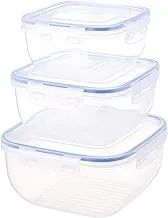 Bager Cook&Lock Square Storage Container Set 3 Pcs (900+1500+2400 Ml) (Std), Transparent