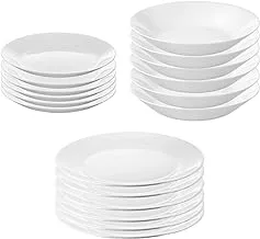 18 Piece Porcelain Dinner Set, Includes 6 Dessert Plates, 6 Deep Plates, 6 Flat Plates, Dishwasher and Microwave Safe, White